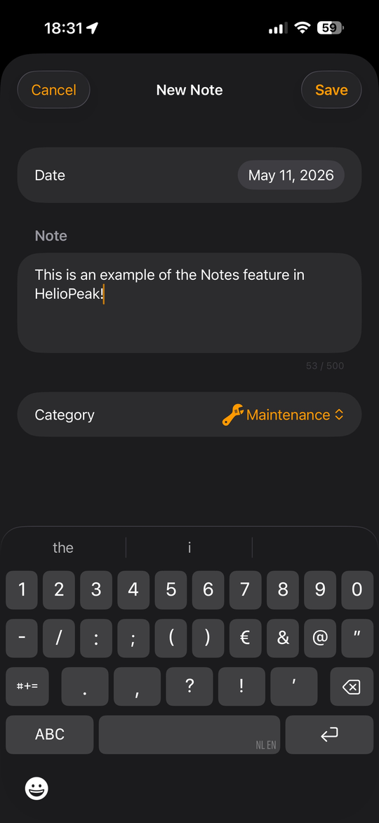 HelioPeak Notes feature for adding dated annotations to production charts